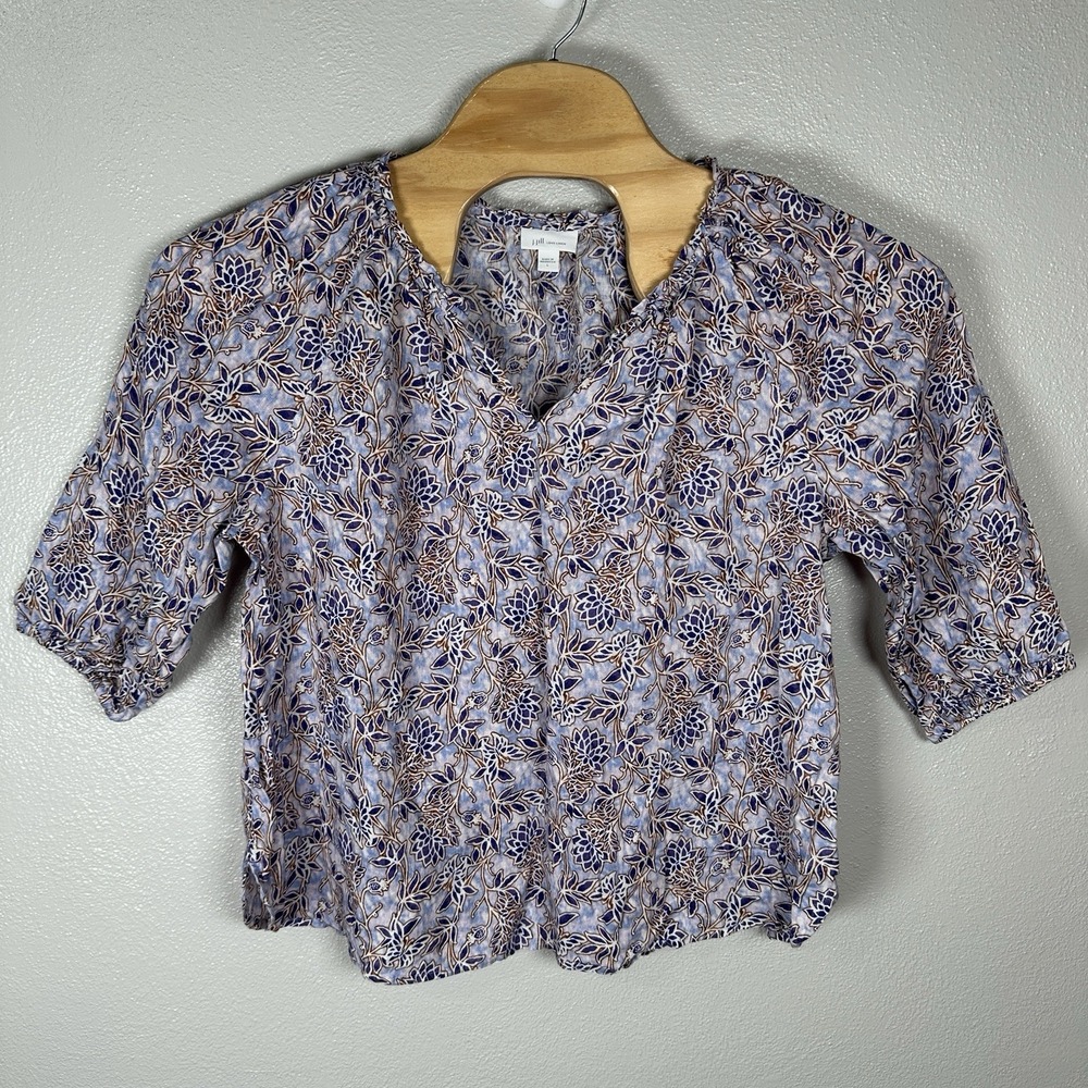 J Jill Love Linen Top Size Large Relaxed Fit Purple Floral Peasant Flowy Boho‎